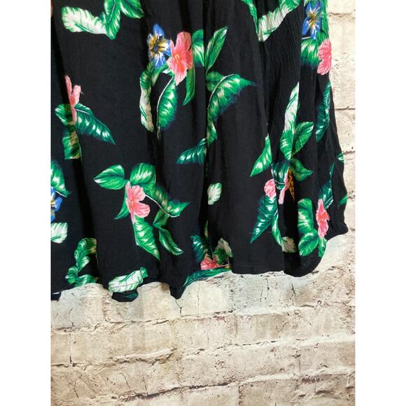 Old Navy Babydoll Top Womens XL Black Tropical Floral Balloon Sleeve Ruffle - Picture 8 of 14